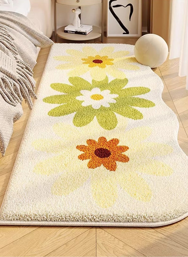 LOOPITYS Small Fresh Flower Imitation Cashmere Carpet Bedside Carpet Home Wear resistant, Cooling resistant, Anti slip Carpet Tea Table Window Mat - Image 1